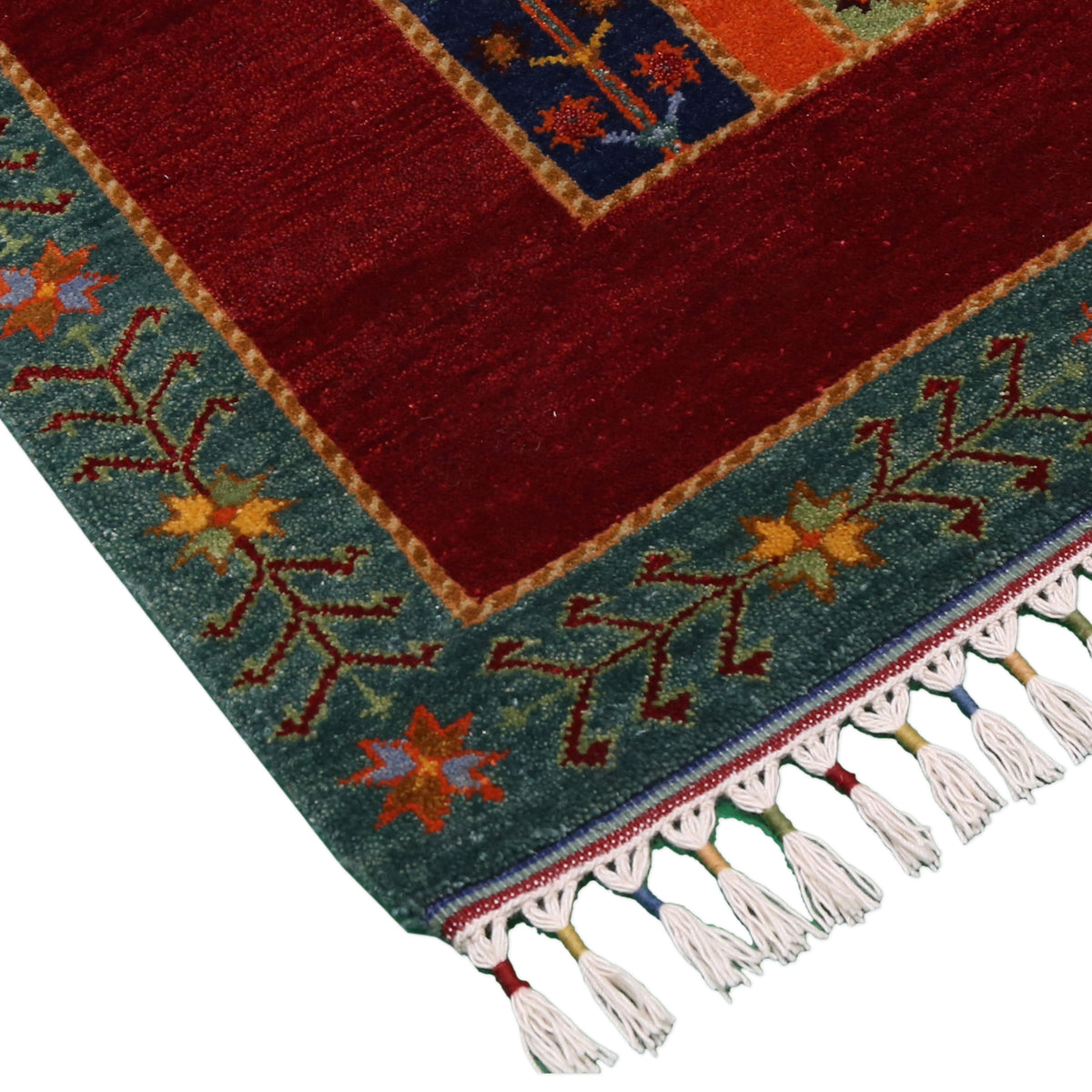 Red Multicolor Striped Hand Knotted Wool Sal Rug