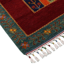 Red Multicolor Striped Hand Knotted Wool Sal Rug