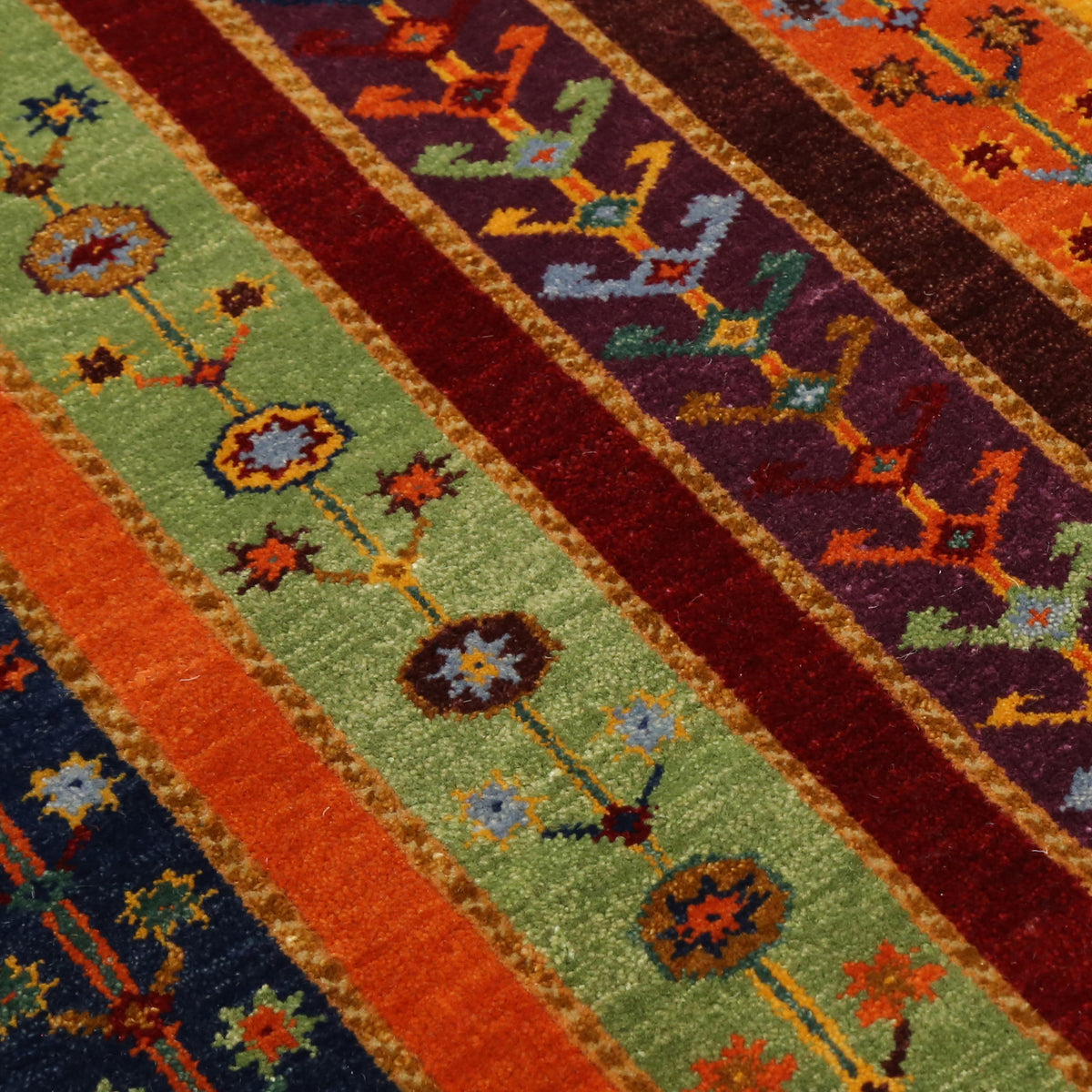 Red Multicolor Striped Hand Knotted Wool Sal Rug