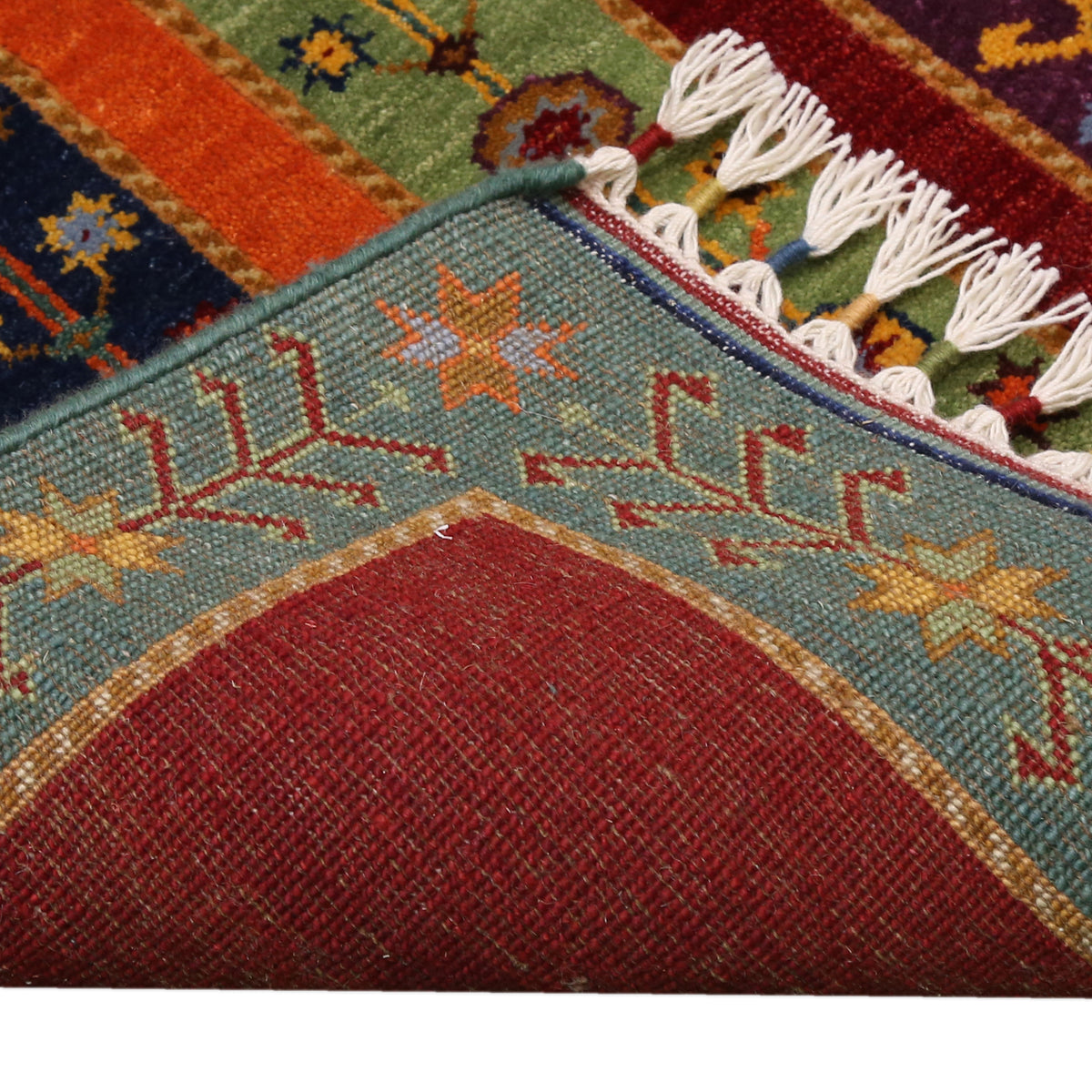 Red Multicolor Striped Hand Knotted Wool Sal Rug