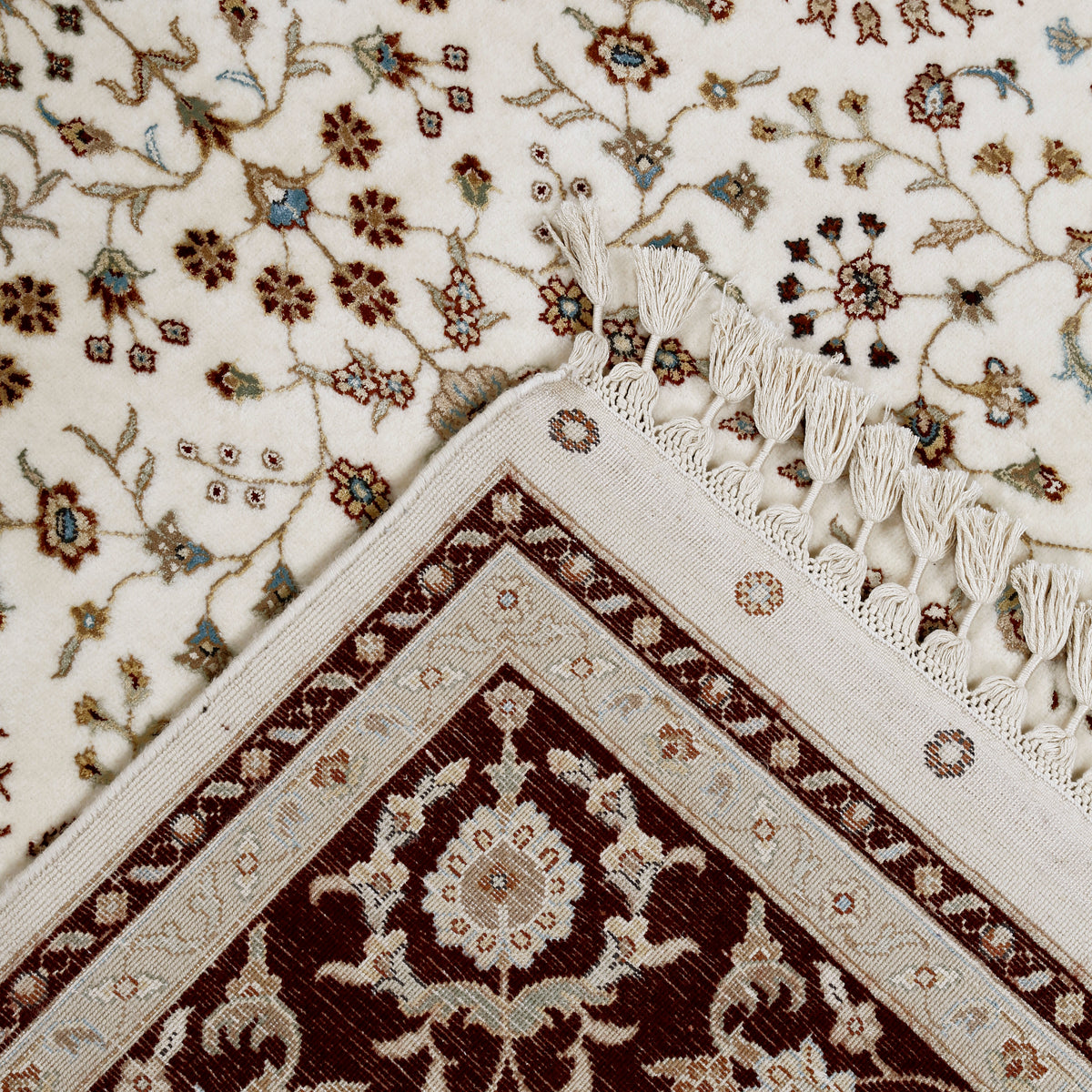 Cream Traditional Floral Medallion Hand Knotted Wool & Viscose Rug