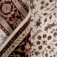Cream Traditional Floral Medallion Hand Knotted Wool & Viscose Rug