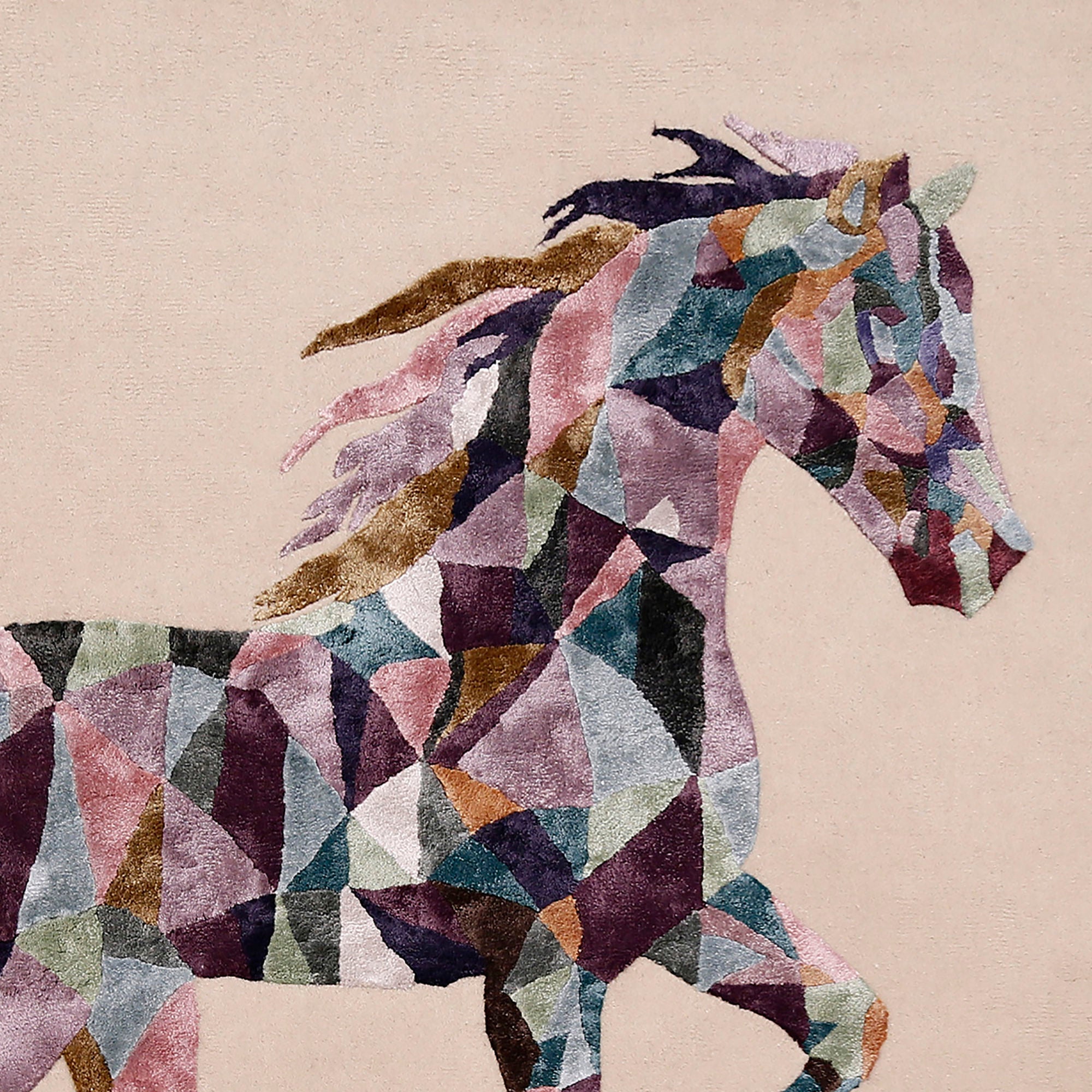 Multicolour Geometric Horse Hand Tufted Wool Viscose Wall Rug