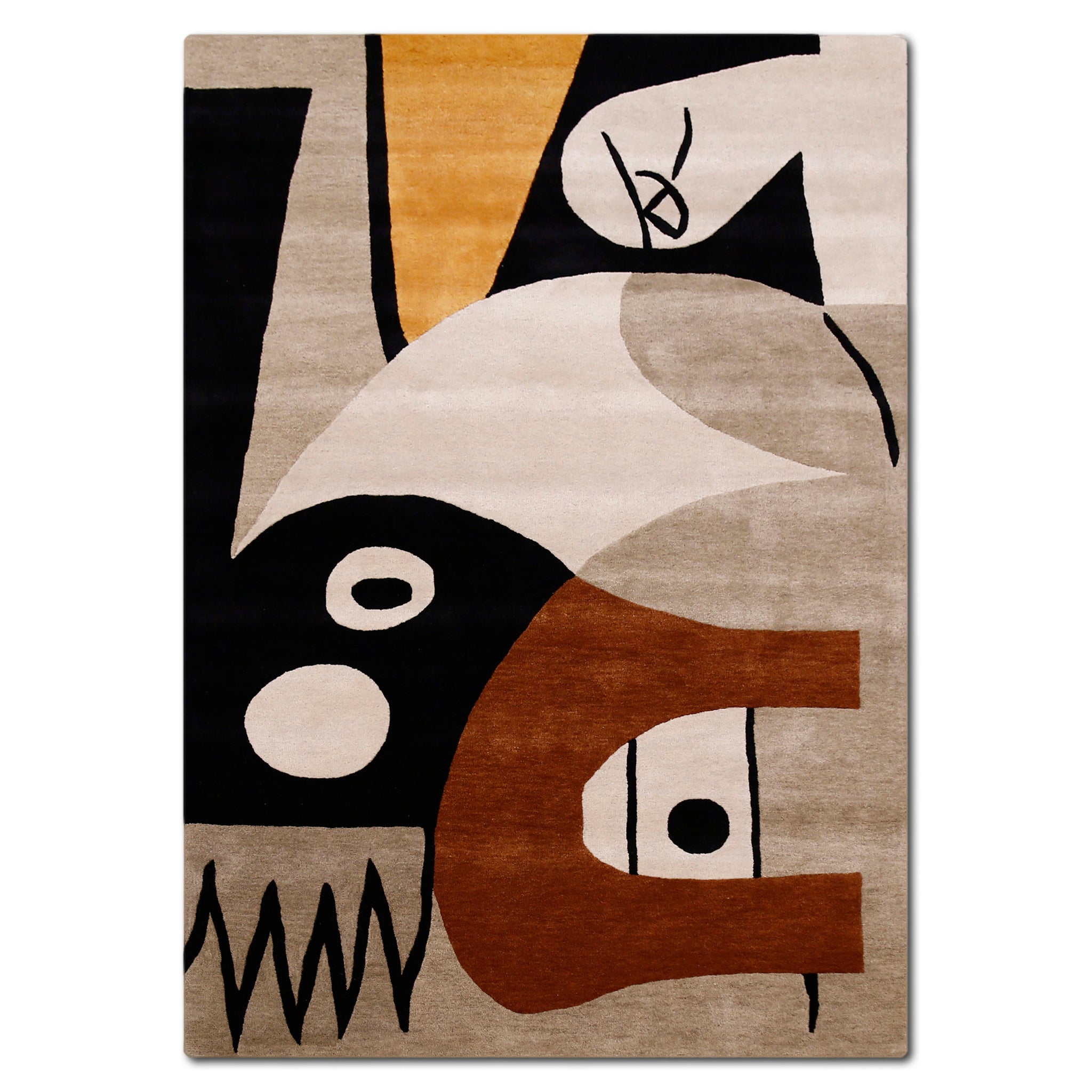 Abstract Cubist Forms Hand Tufted Wool Wall Rug