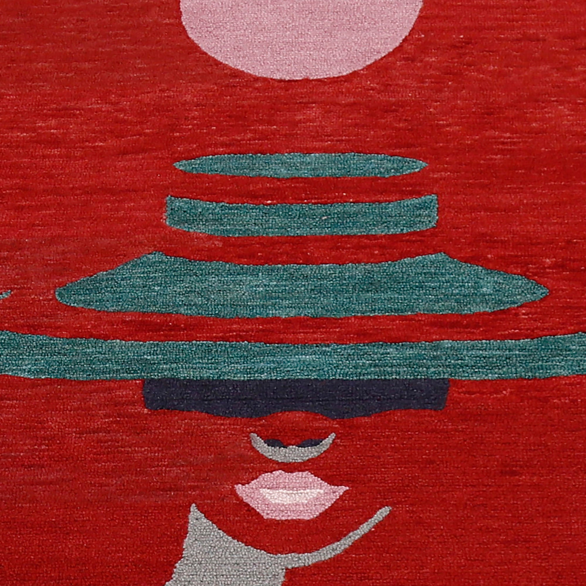 Abstract Lady with Hat Hand Tufted Wool Wall Rug