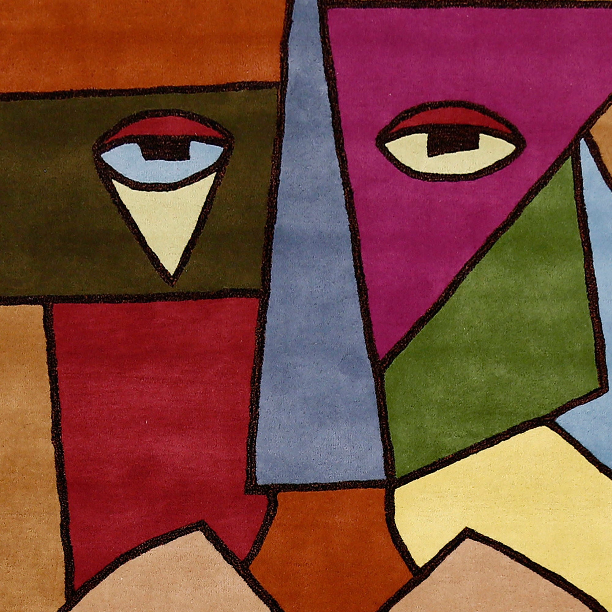 Cubist Face Hand Tufted Wool Wall Rug