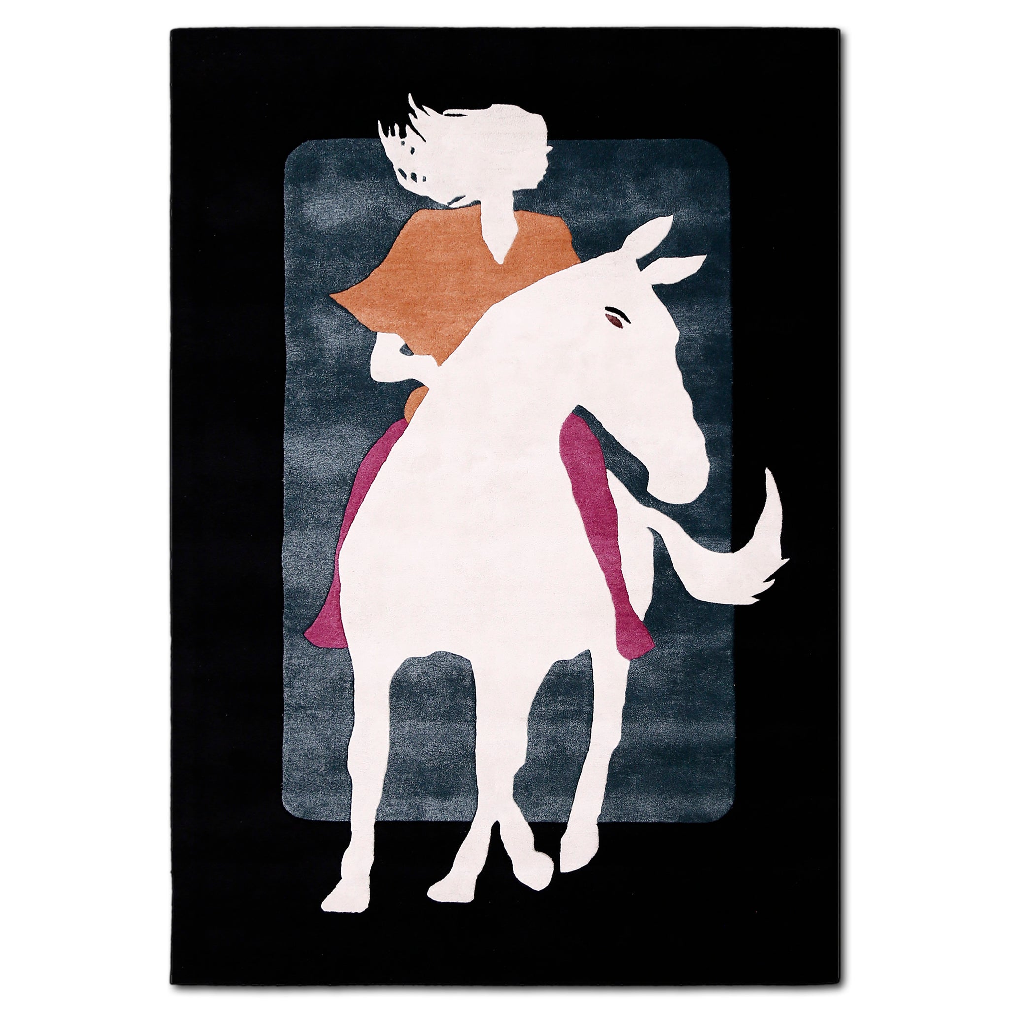 White Horse Rider Hand Tufted Wool Viscose Wall Rug
