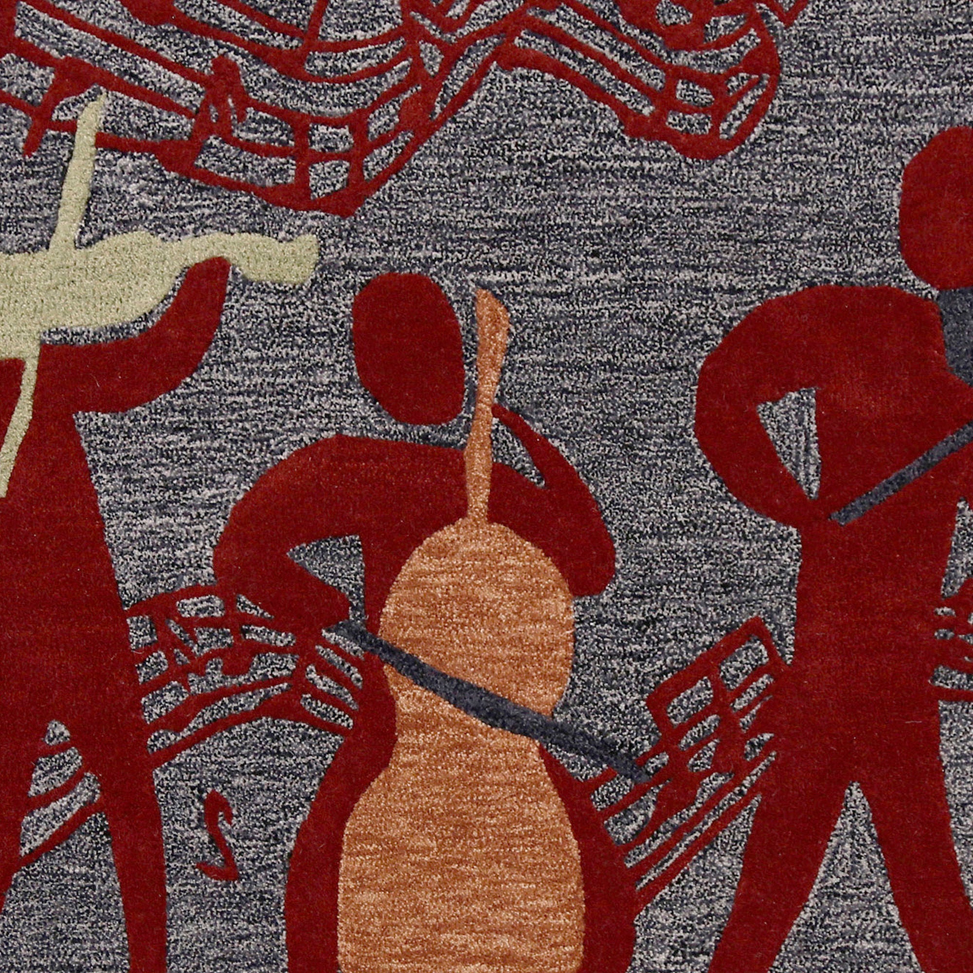 Red Musician Trio Hand Tufted Wool Wall Rug