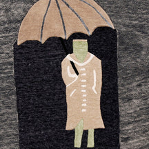Minimalist Figure Under Umbrella Hand Tufted Wool Wall Rug