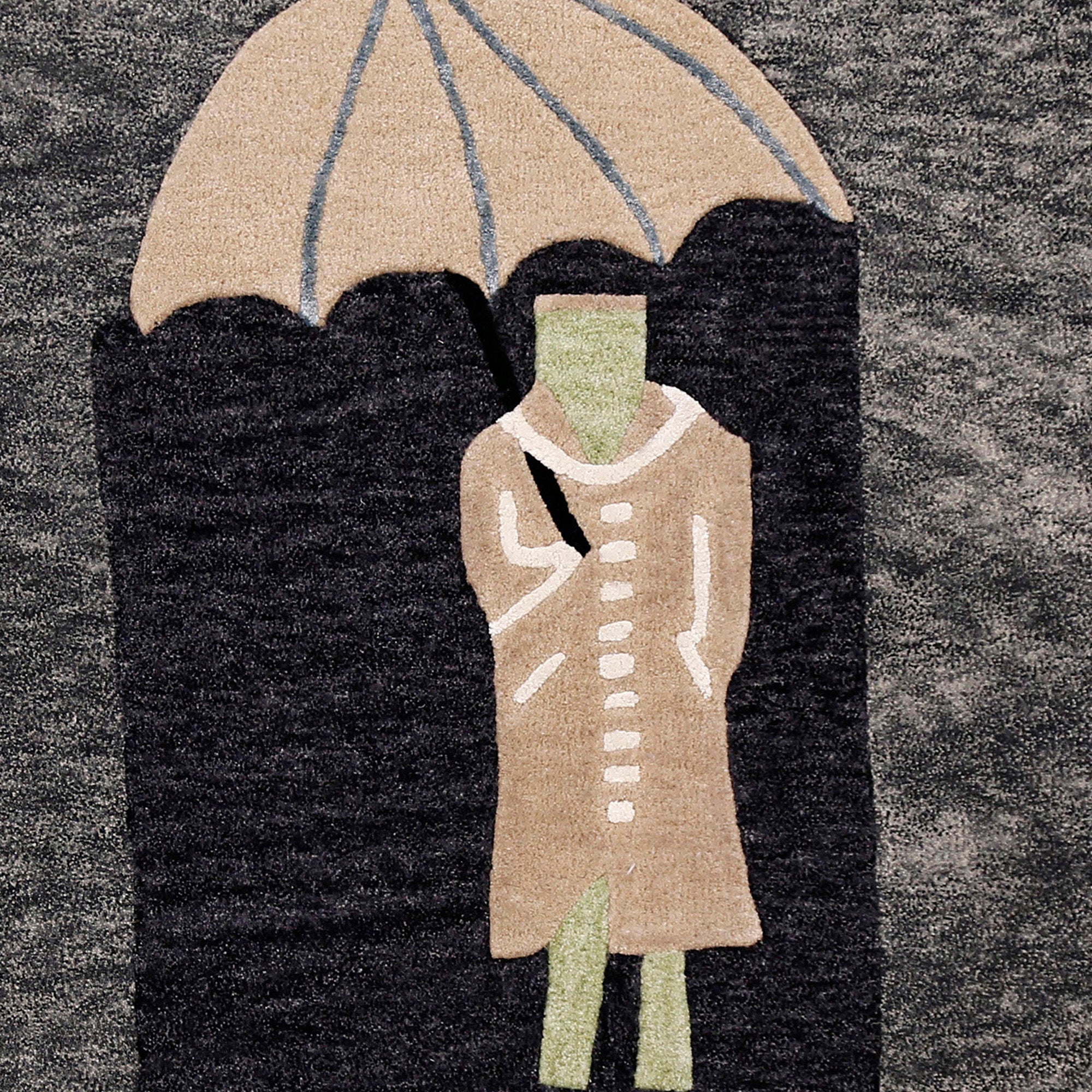 Figure Under Umbrella Hand Tufted Wool Wall Rug