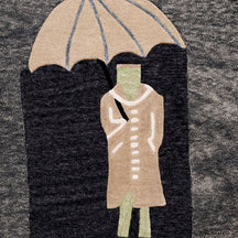 Figure Under Umbrella Hand Tufted Wool Wall Rug