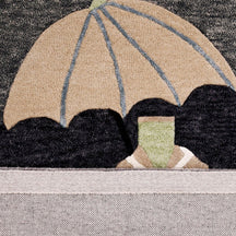 Figure Under Umbrella Hand Tufted Wool Wall Rug
