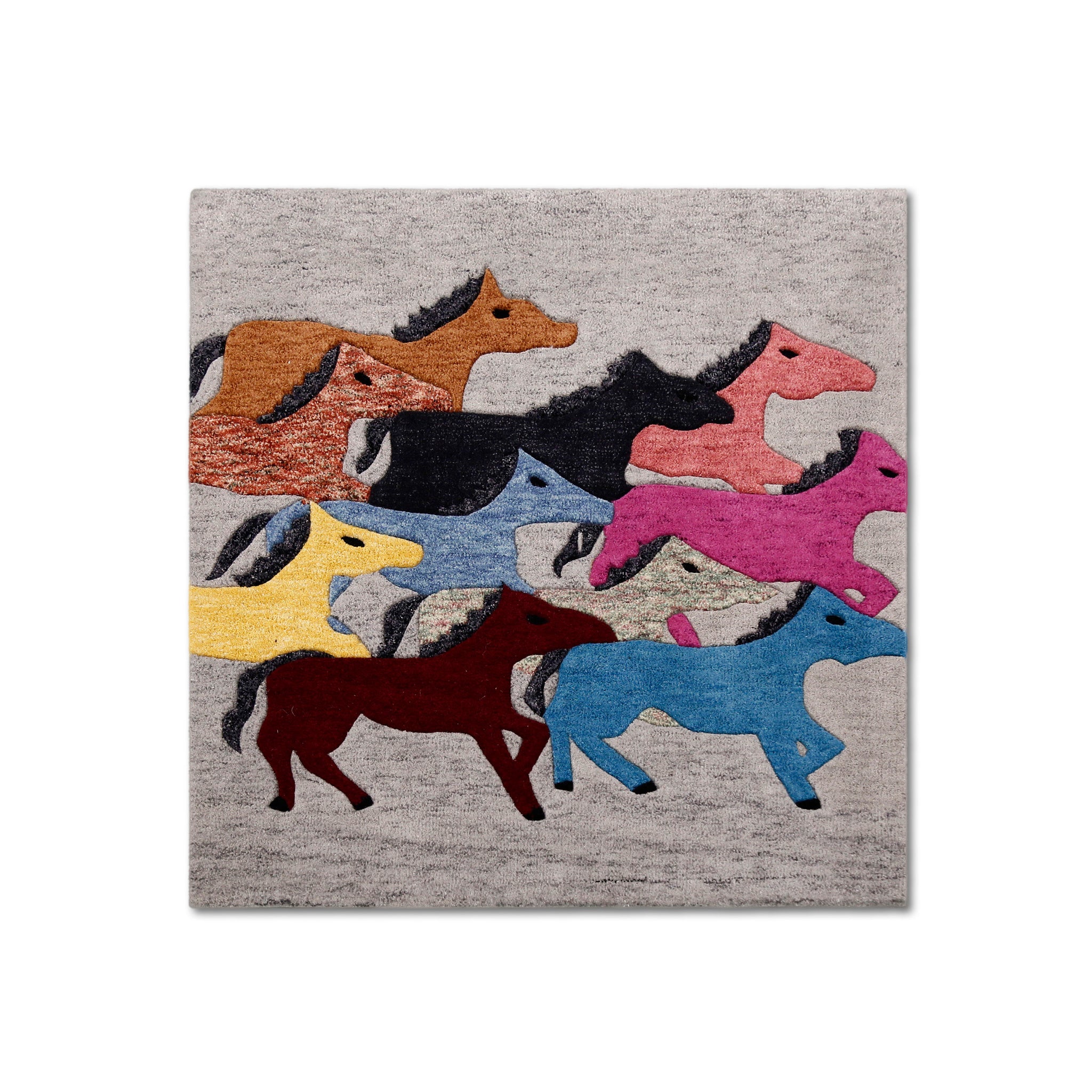 Colorful Running Horses Hand Tufted Wool Wall Rug