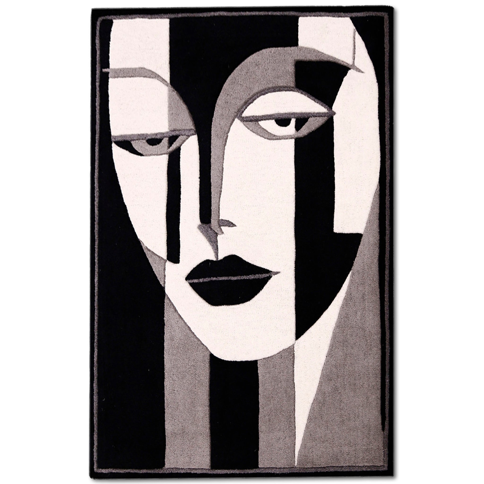 Monochrome Cubist Face Hand Tufted Wool Wall Rug