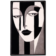 Monochrome Cubist Face Hand Tufted Wool Wall Rug