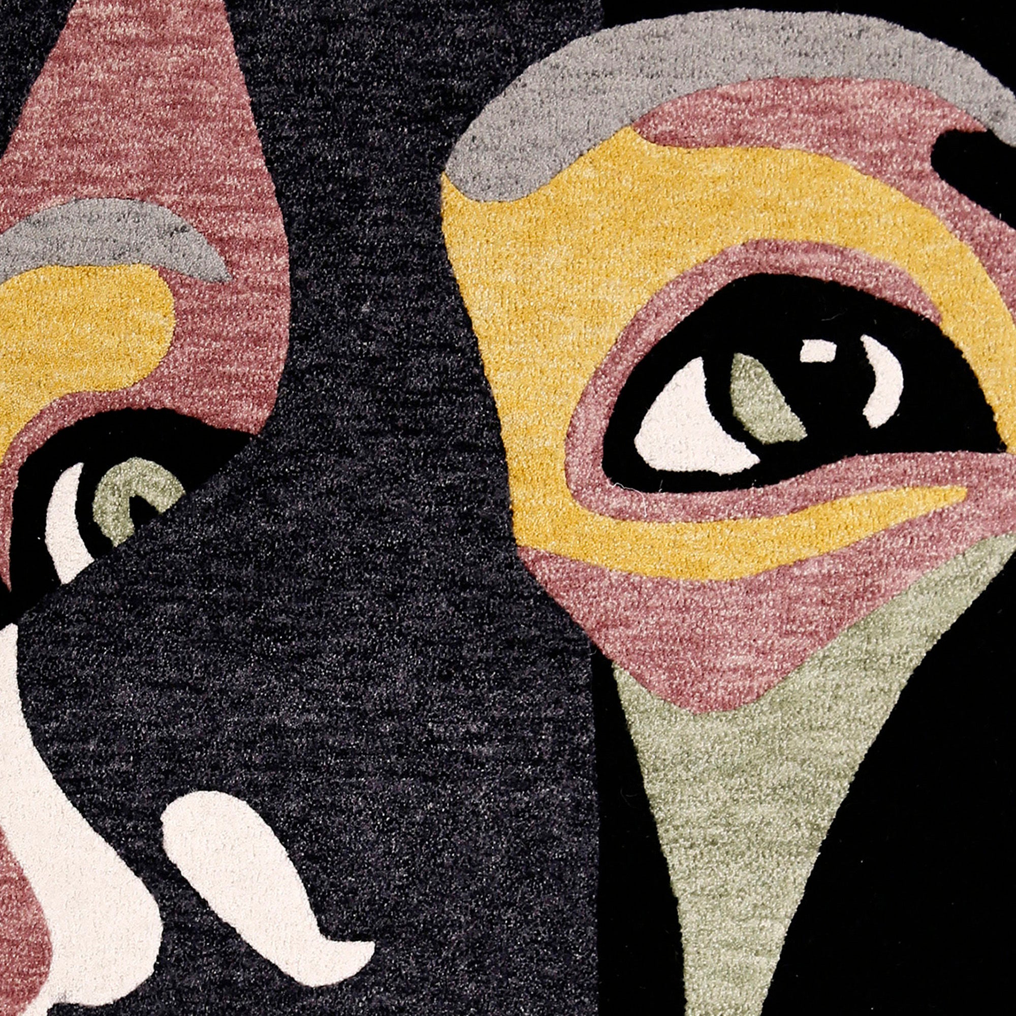 Dual Abstract Face Hand Tufted Wool Wall Rug
