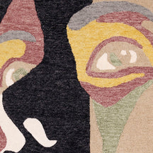 Beige Abstract Face Hand Tufted Wool Wall Rug