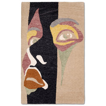 Beige Abstract Face Hand Tufted Wool Wall Rug