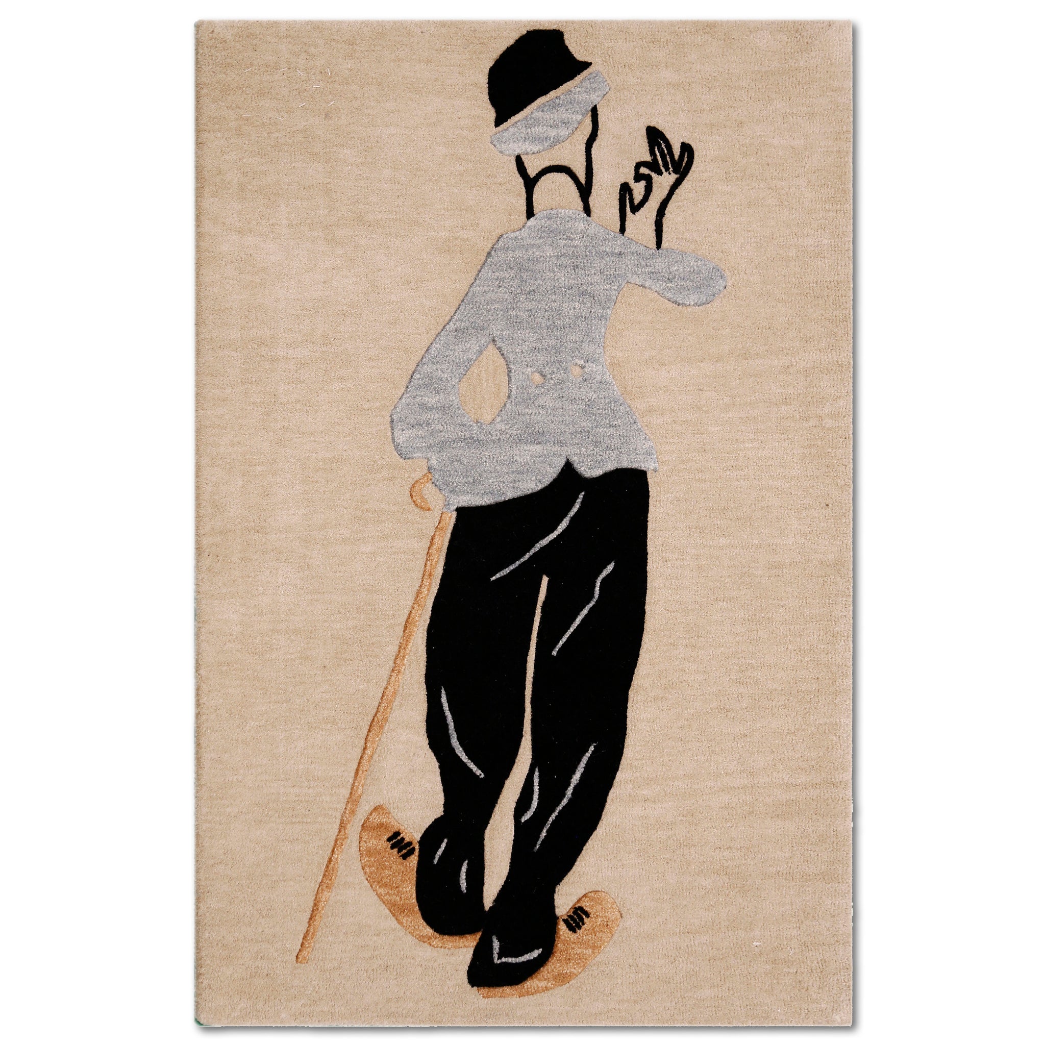 Grey Suit Gentleman Silhouette Hand Tufted Wool Wall Rug