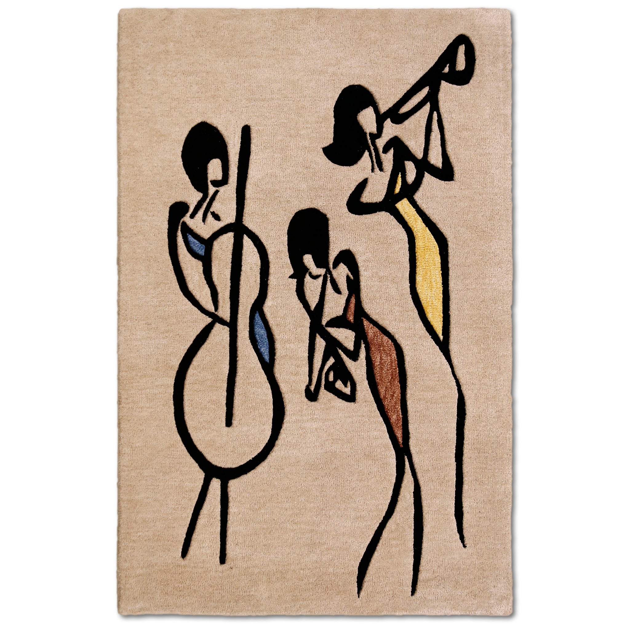 Jazz Trio Musicians Hand Tufted Wool Wall Rug