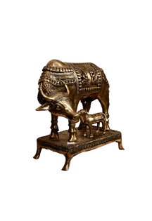 Khushi-Living-Artefacts-Brass-Kamdhenu Cow with Calf Brass
