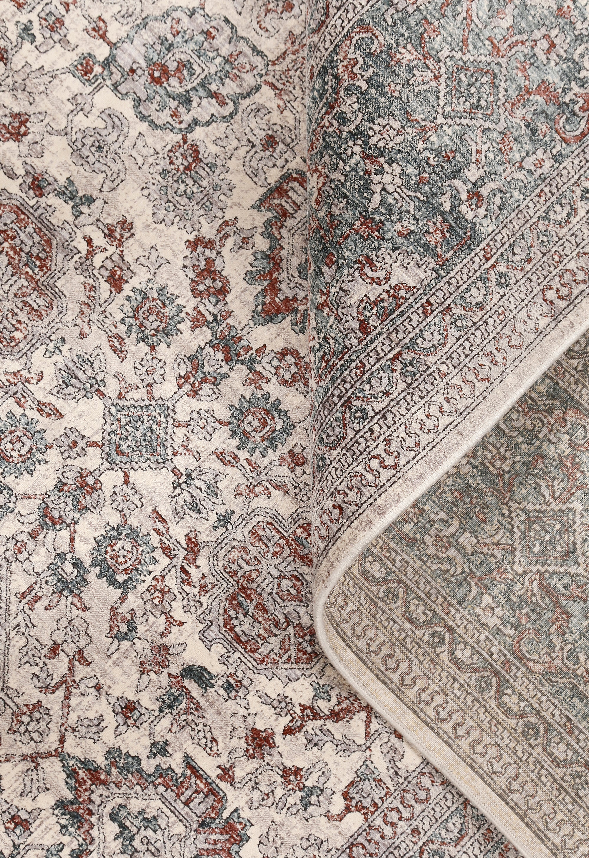 Beige Grey Floral Rug