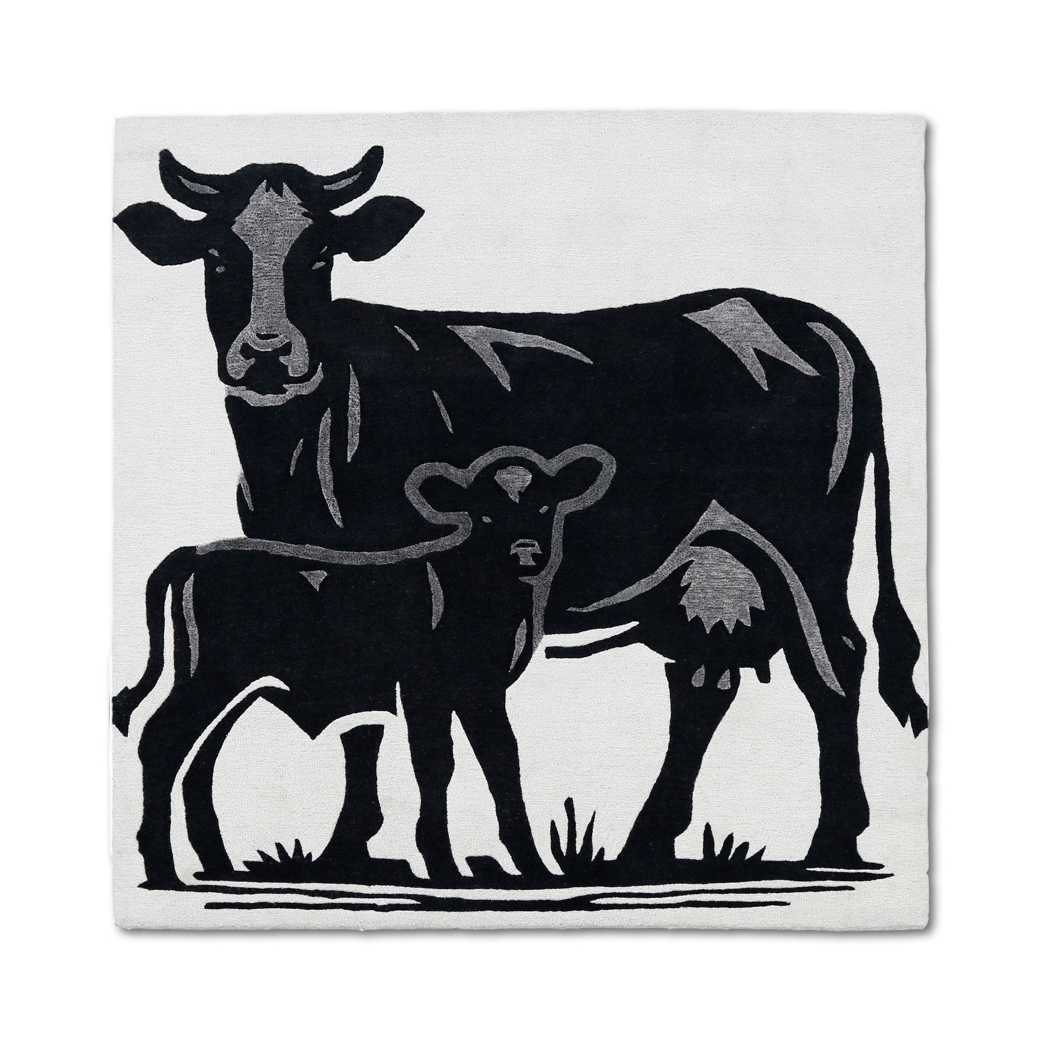 Cow and Calf Hand Tufted Wool Wall Rug