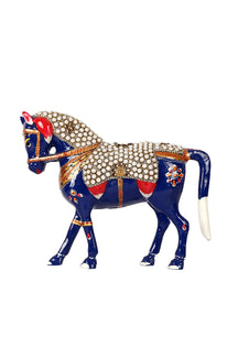 Royal Blue Metal Meenakari Horse