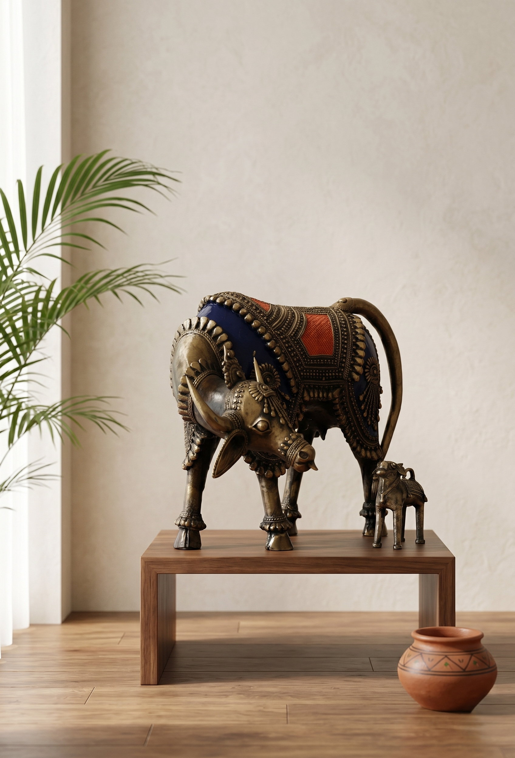 Khushi-Living-Artefacts-Brass-Royal Cow with Calf Brass