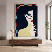 Glasses Lady Hand Tufted Wool Wall Rug