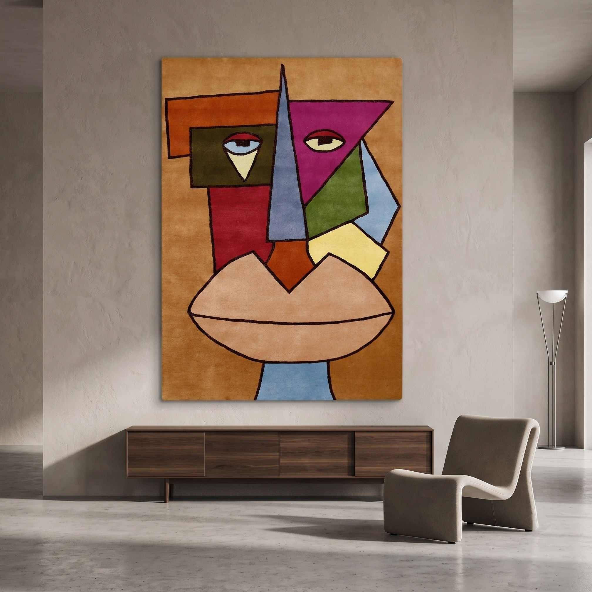 Cubist Face Hand Tufted Wool Wall Rug