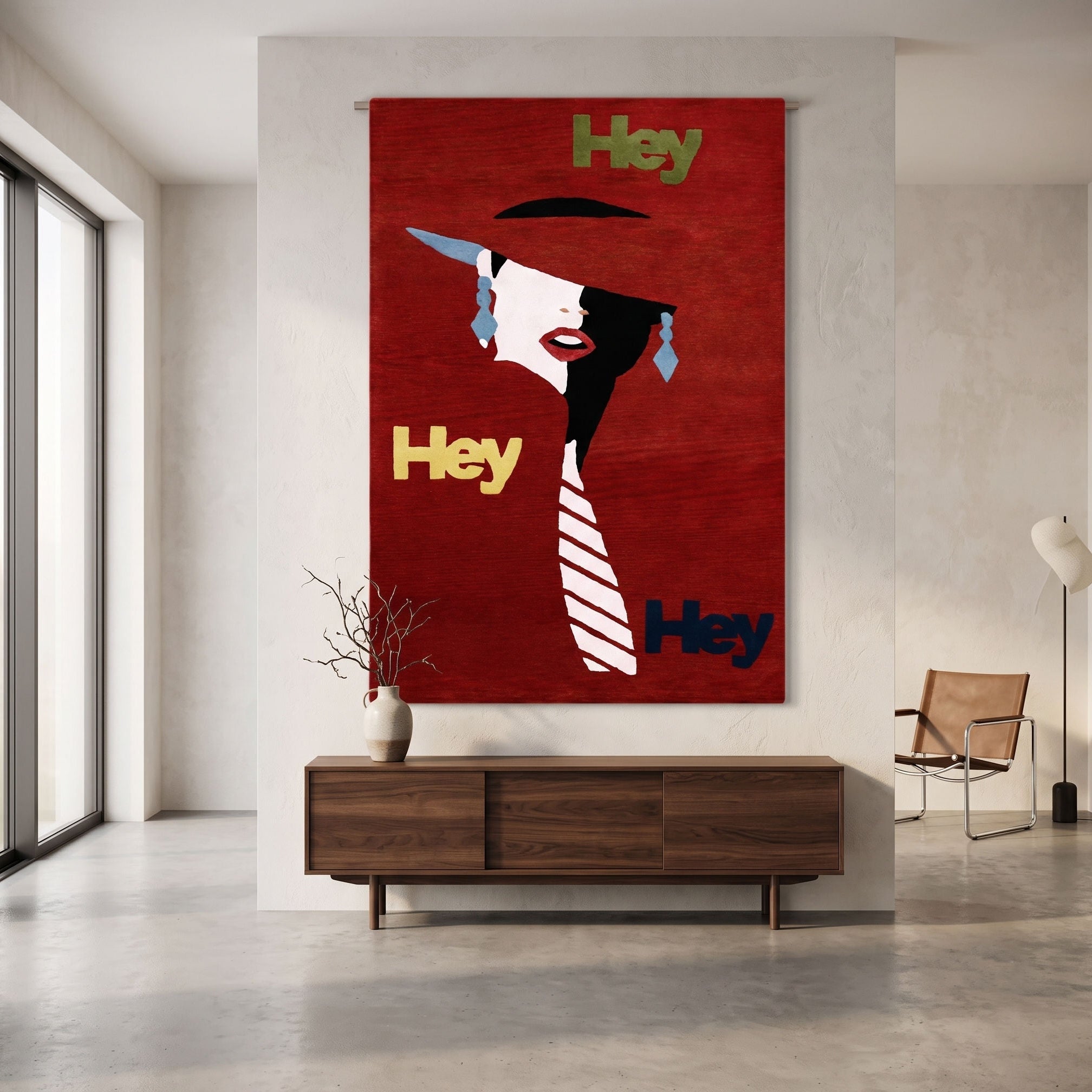 Hey Lady Pop Art Hand Tufted Wool Viscose Wall Rug