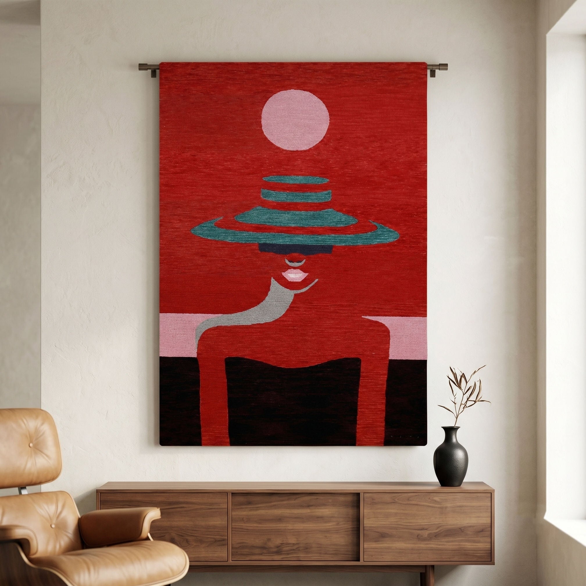Abstract Lady with Hat Hand Tufted Wool Wall Rug