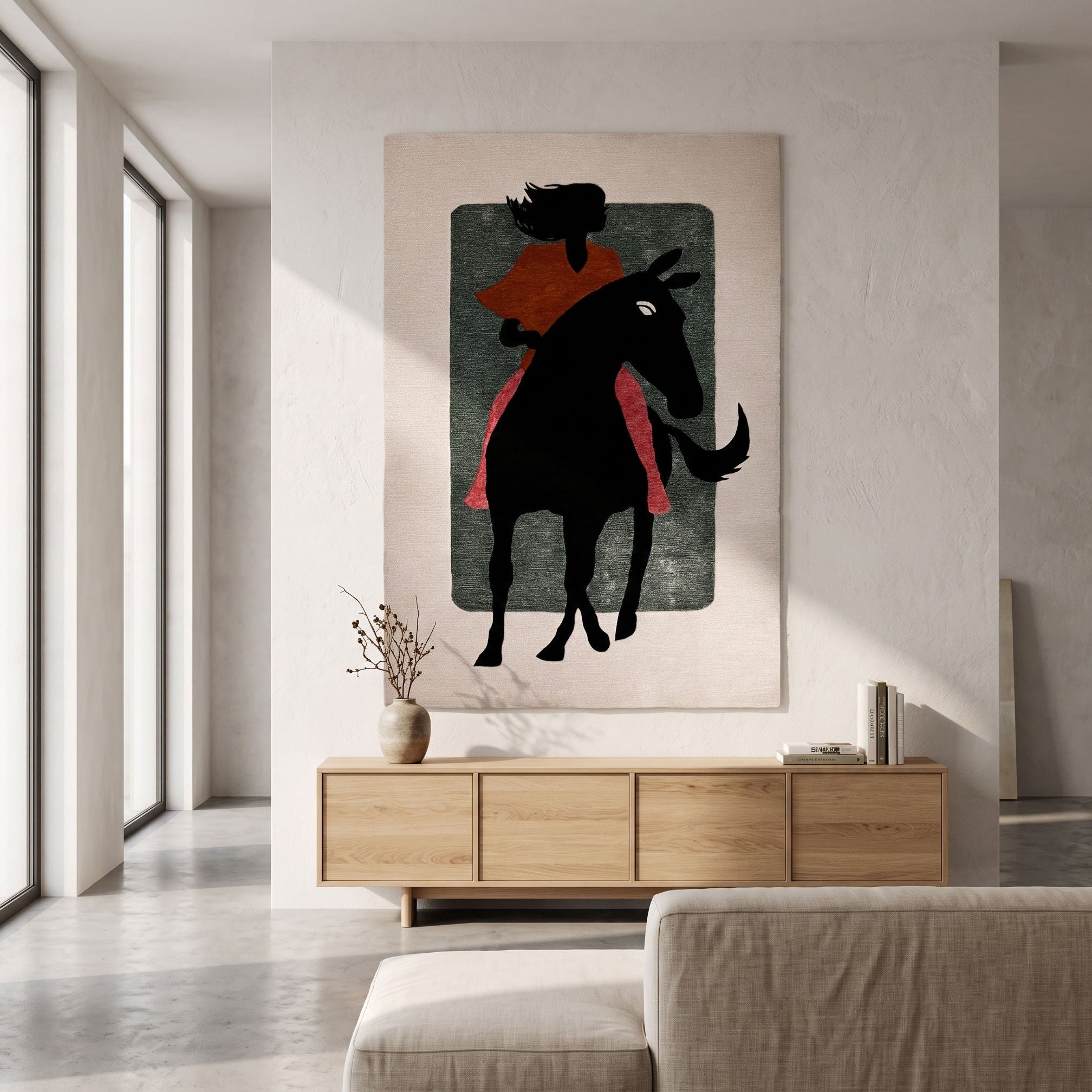 Equestrian Rider Hand Tufted Wool Viscose Wall Rug