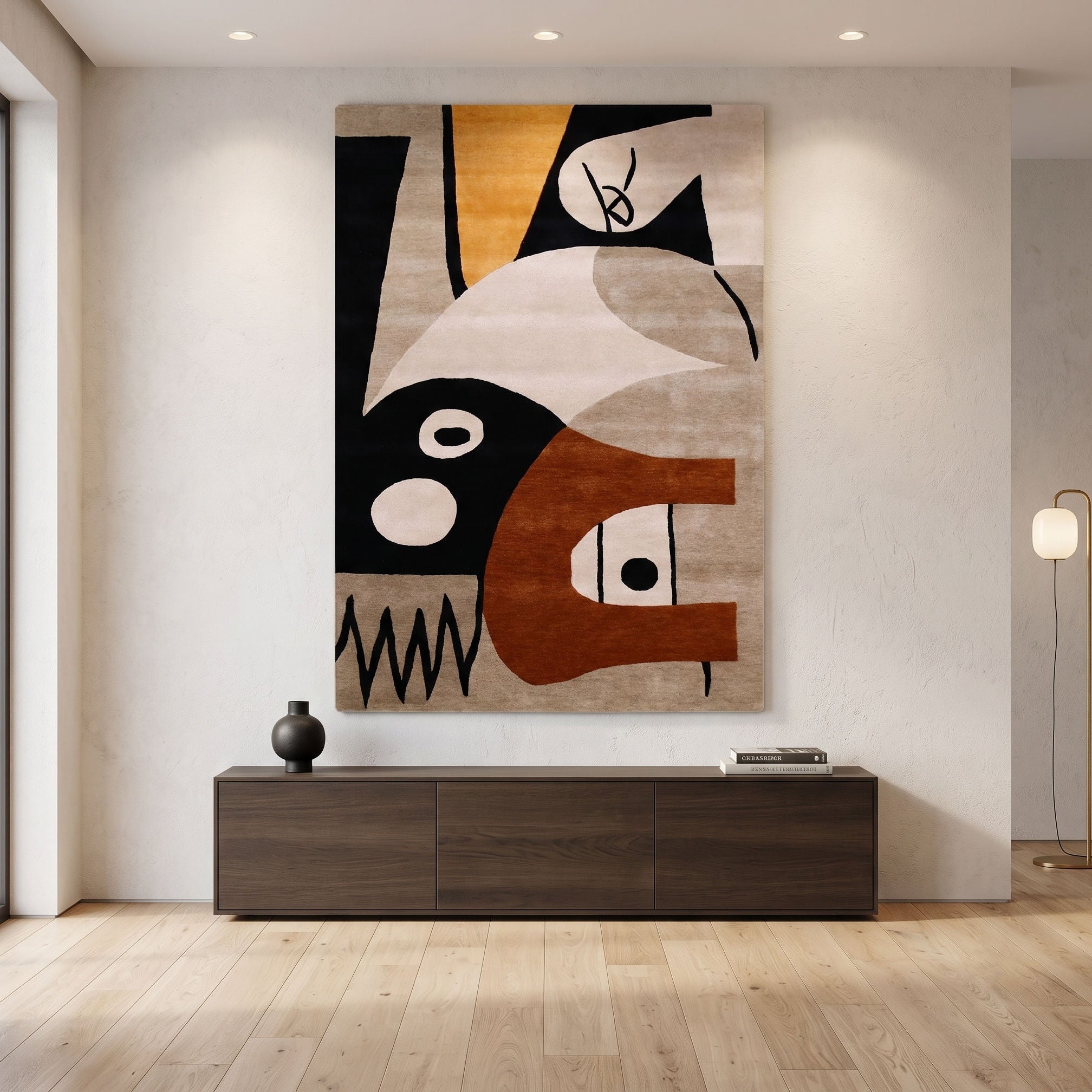 Abstract Cubist Forms Hand Tufted Wool Wall Rug