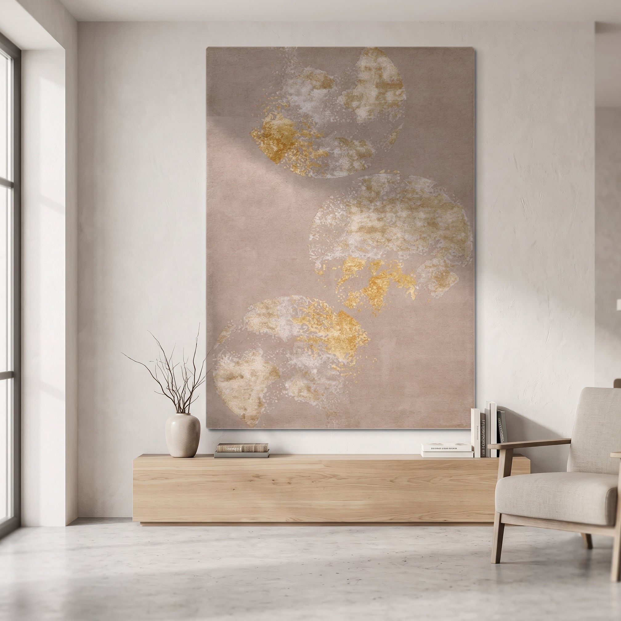 Beige Gold Abstract Bloom Hand Tufted Wool Viscose Wall Rug