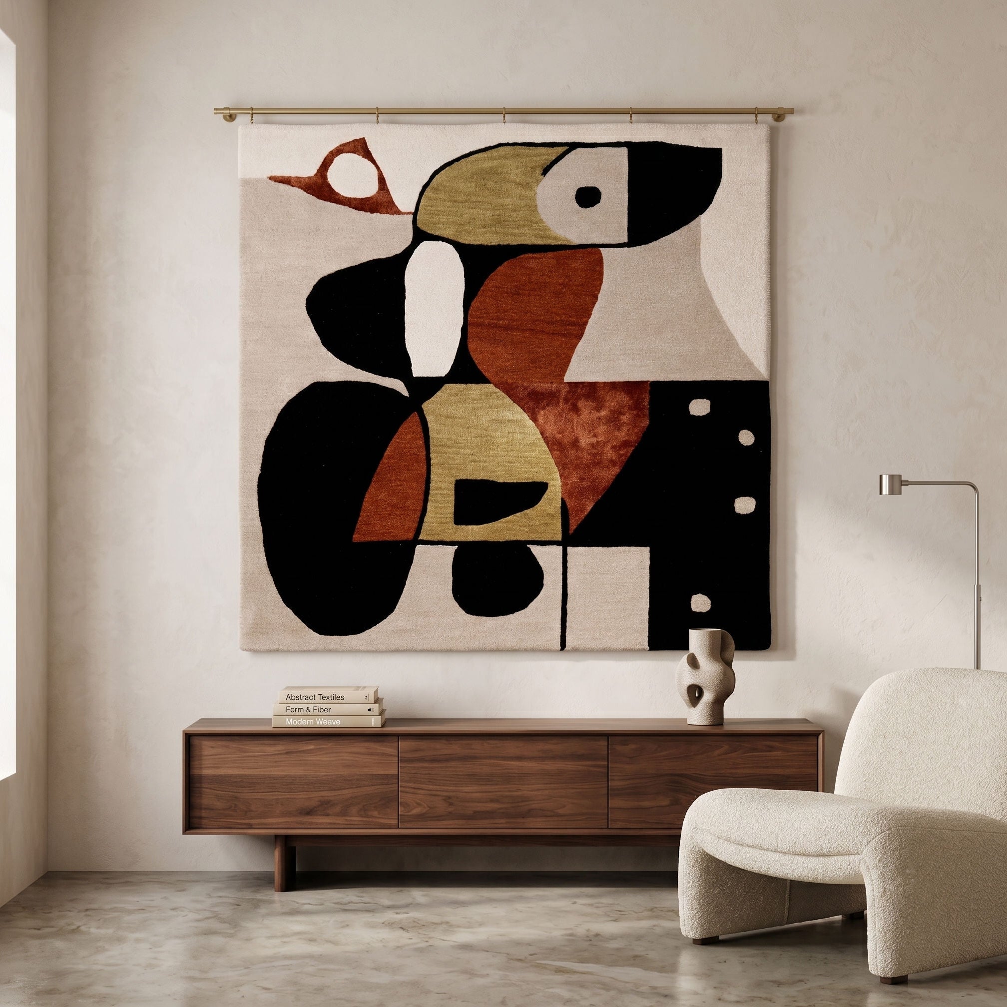 Abstract Bird Mosaic Hand Tufted Wool Viscose Wall Rug