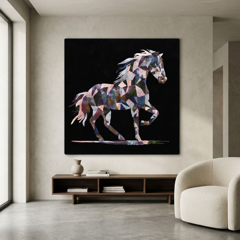 Geometric Horse Hand Tufted Wool Viscose Wall Rug