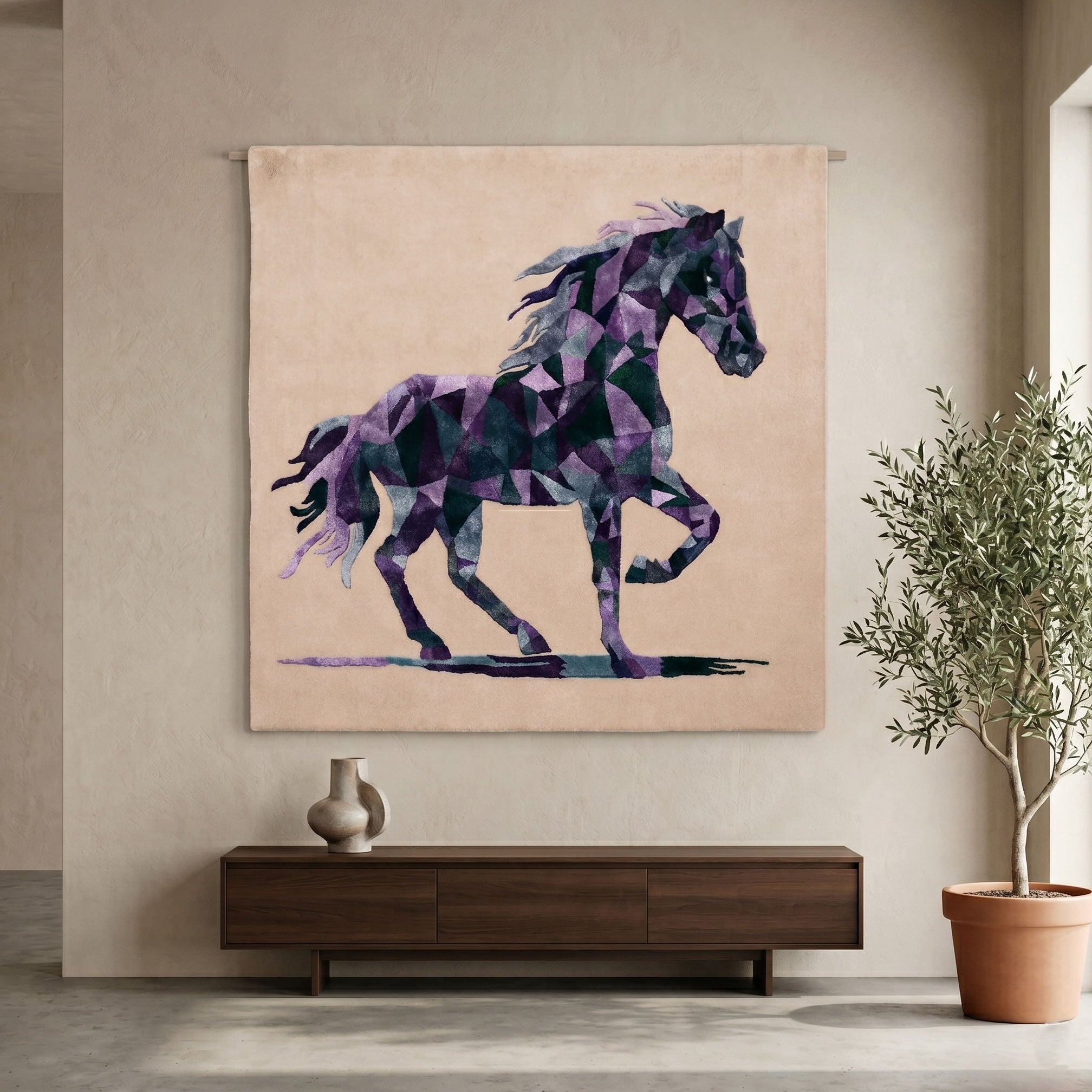 Geometric Horse Hand Tufted Wool Viscose Wall Rug