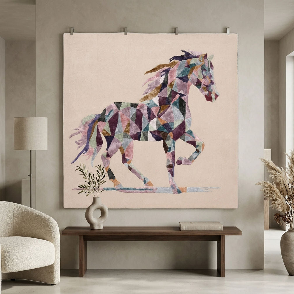 Multicolour Geometric Horse Hand Tufted Wool Viscose Wall Rug