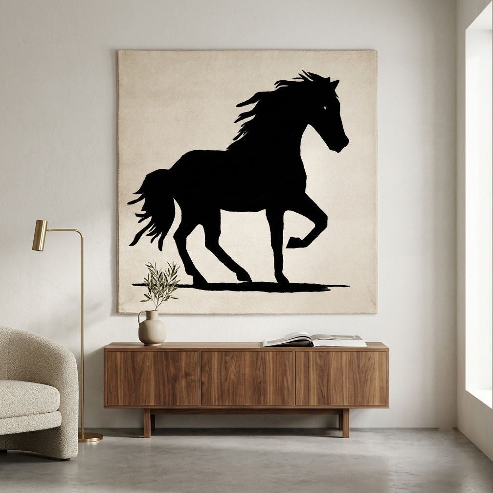 Black Horse Silhouette Hand Tufted Wool Viscose Wall Rug