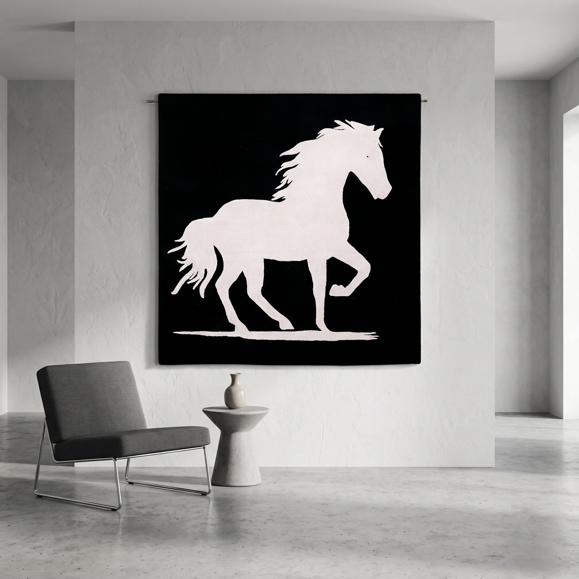 White Horse Silhouette Hand Tufted Wool Viscose Wall Rug