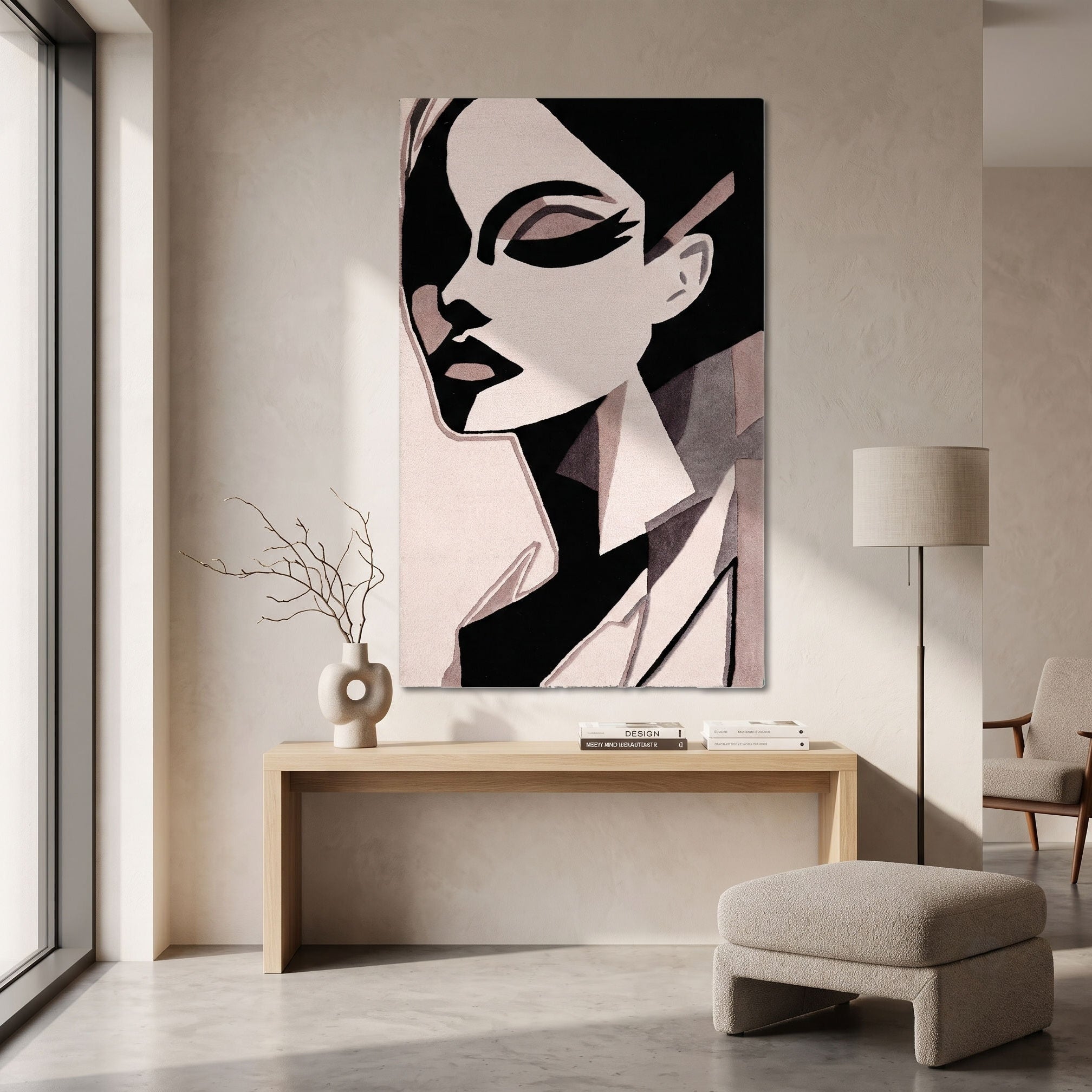 Abstract Woman Portrait Hand Tufted Wool Wall Rug