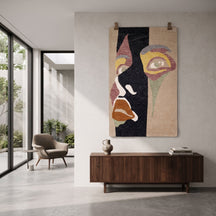 Beige Abstract Face Hand Tufted Wool Wall Rug