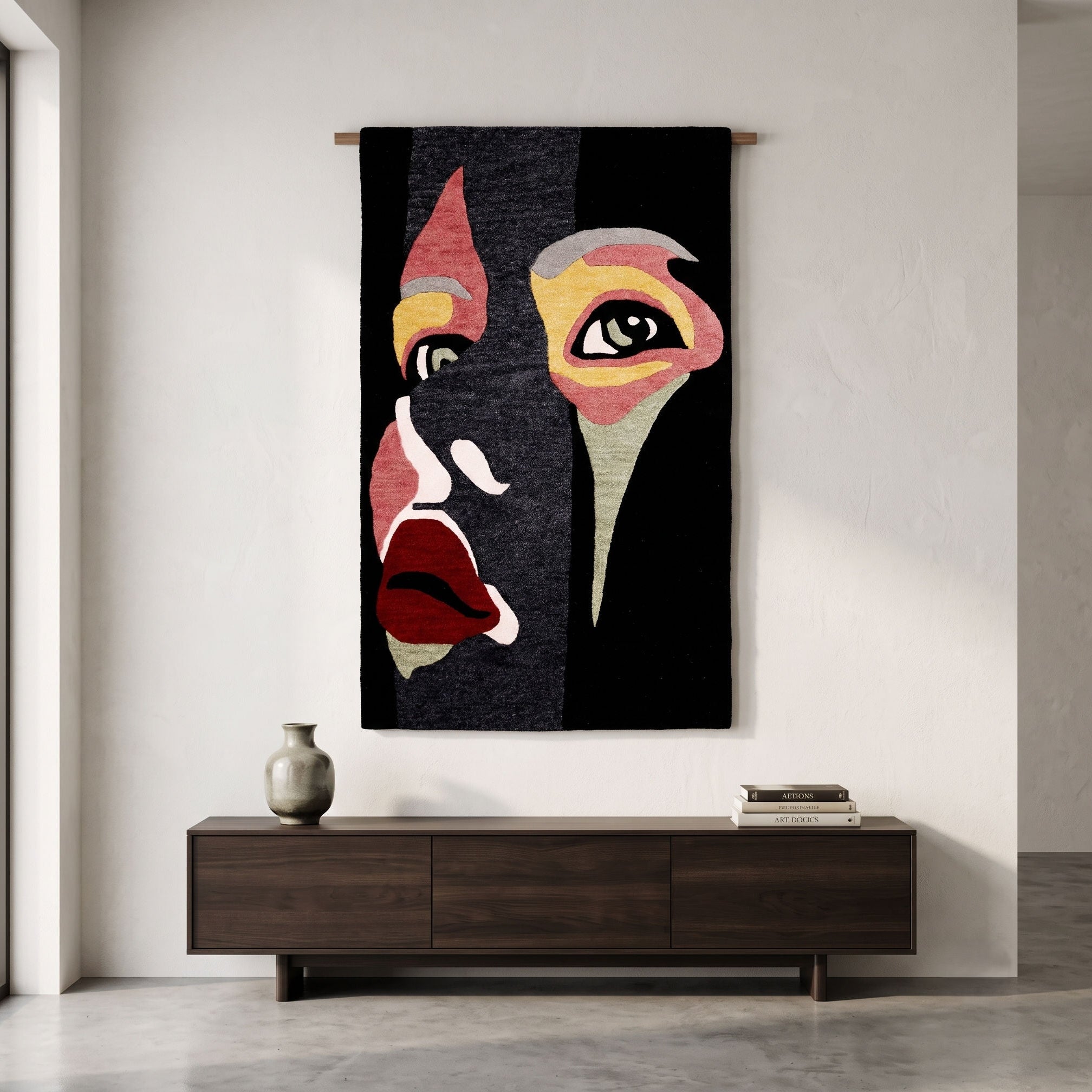 Colorful Abstract Face Hand Tufted Wool Wall Rug