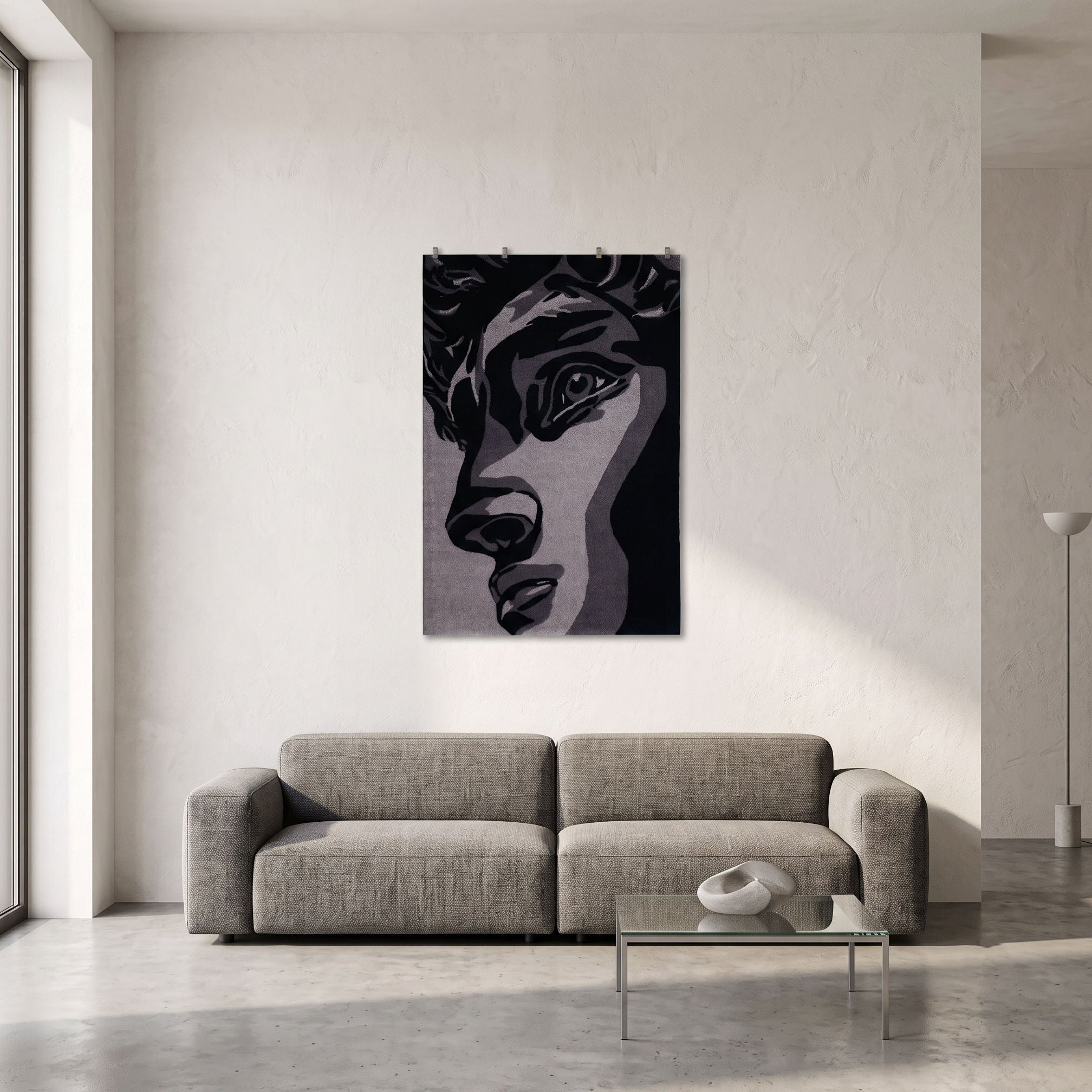 Monochrome Abstract Face Hand Tufted Wool Wall Rug