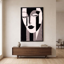 Monochrome Cubist Face Hand Tufted Wool Wall Rug