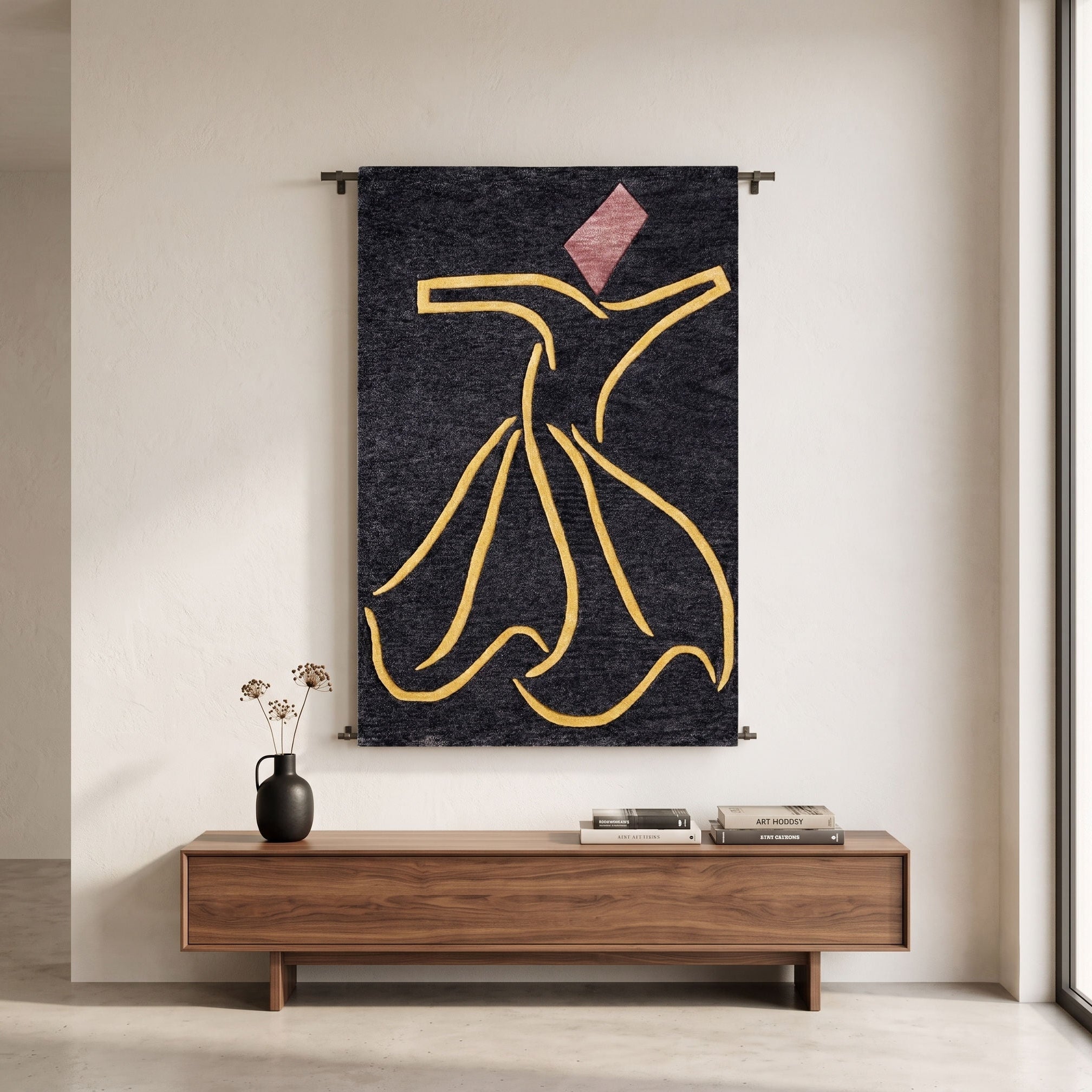 Golden Whirling Dervish Hand Tufted Wool Viscose Wall Rug