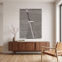 Black and White Striped Vase Hand Tufted Wool Wall Rug