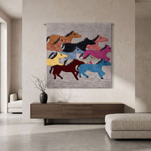 Colorful Running Horses Hand Tufted Wool Wall Rug